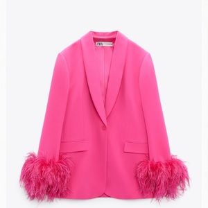 ZARA Straight Cut Feather Blazer pink blogger favorite new with tag